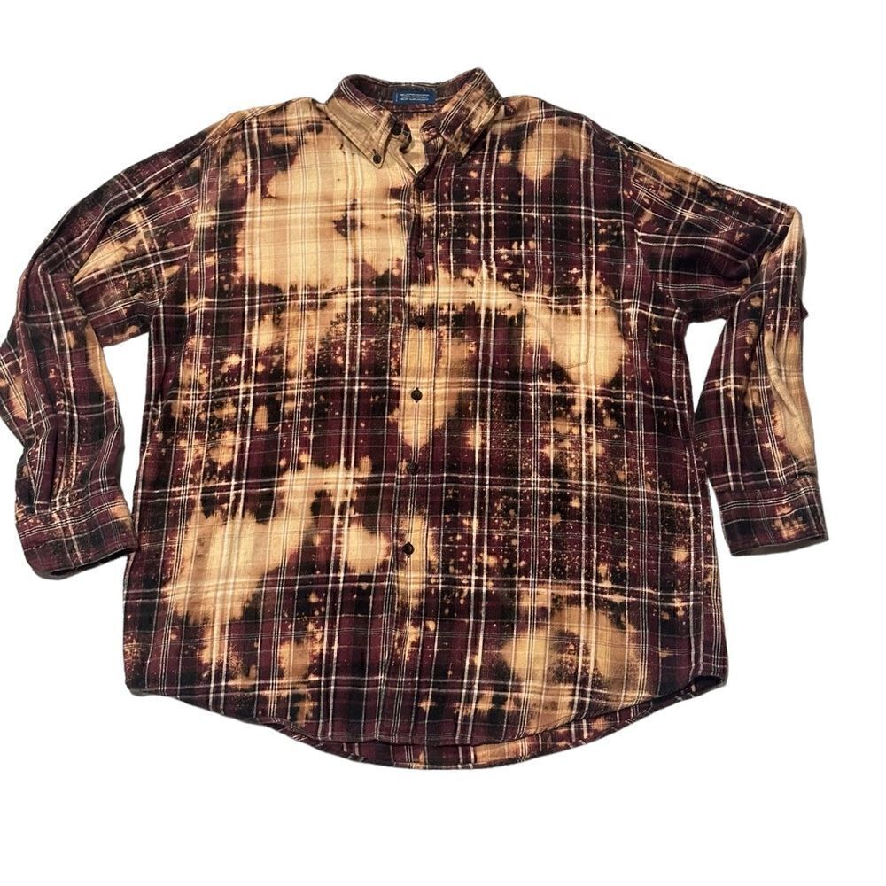Vintage Hand Dyed Oversized Bleached Grunge Flannel Size OS